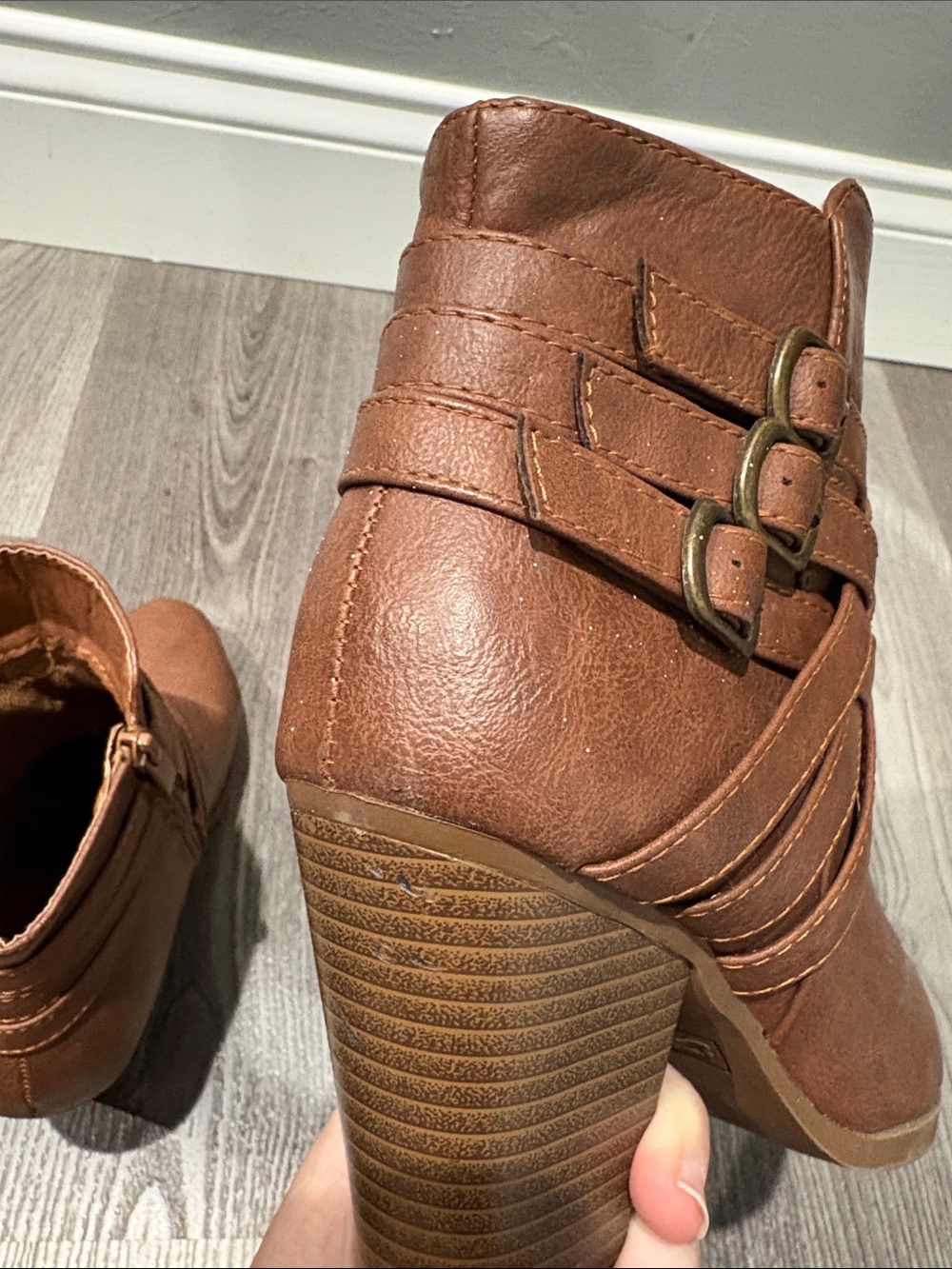 Women's Brown Strappy Buckle Ankle Booties - Picture 8 of 8